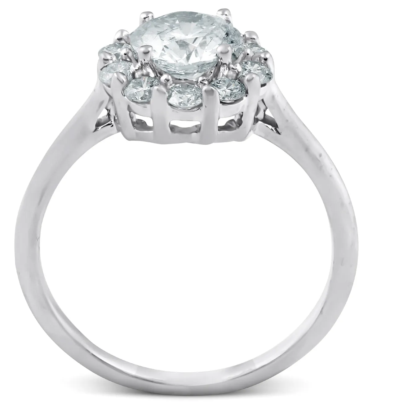 1 1/2 Ct TDW Halo Round Cut Diamond Engagement Ring With Plain Band White Gold