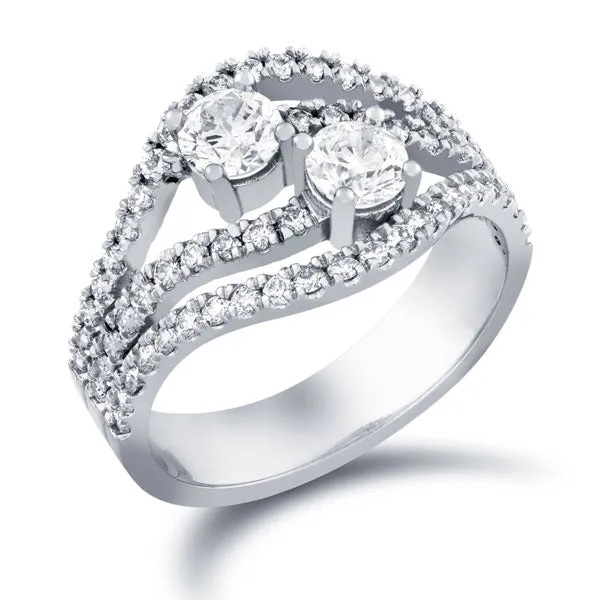 1 1/2 ct Two Stone Diamond Multirow Engagement Anniversary Ring 14k White Gold