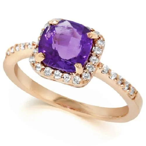 1 1/2ct Cushion Amethyst Diamond Ring 14K Rose Gold