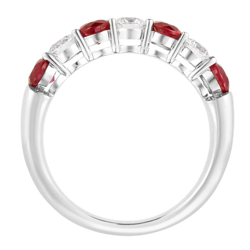 1 1/2Ct TW Round Diamond & Created Ruby Wedding Anniversary Ring in 14k Gold