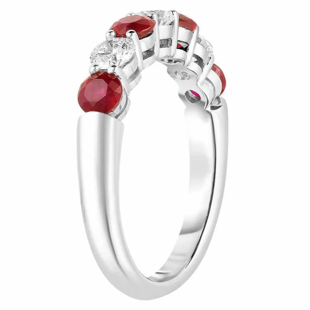 1 1/2Ct TW Round Diamond & Created Ruby Wedding Anniversary Ring in 14k Gold