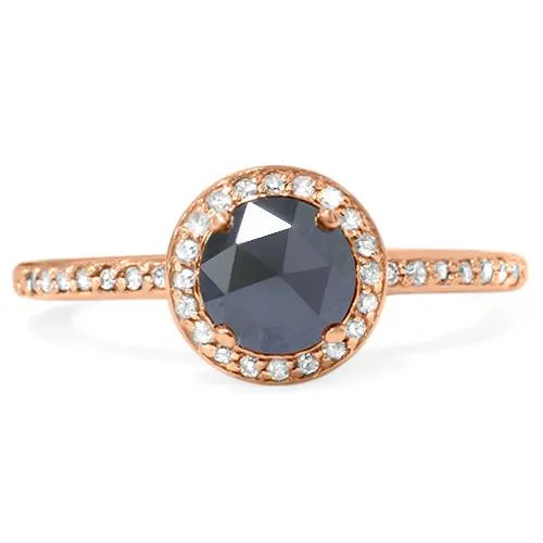 1 1/4ct Black & Diamond Rose Gold Halo Ring 14K