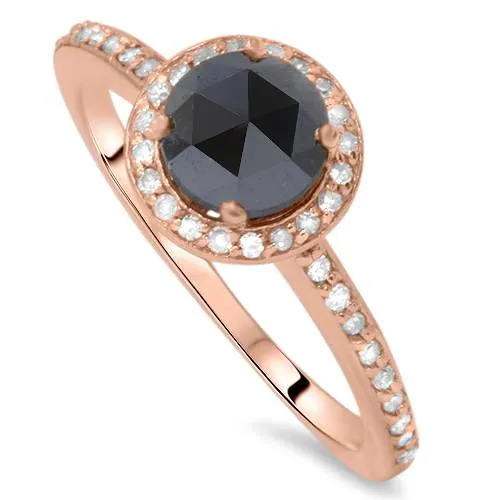 1 1/4ct Black & Diamond Rose Gold Halo Ring 14K