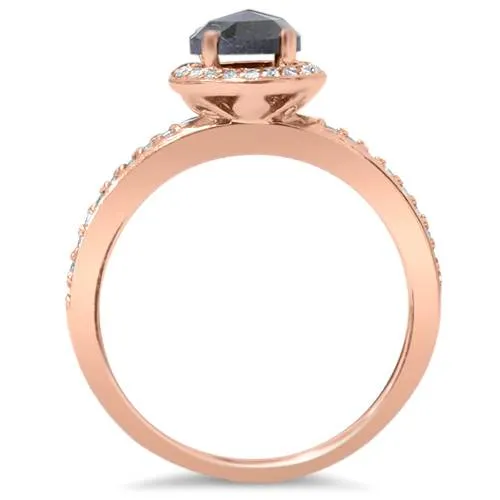 1 1/4ct Black & Diamond Rose Gold Halo Ring 14K