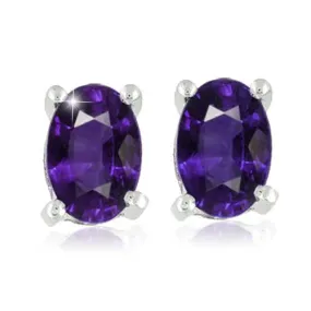 1 1/5ct Oval Genuine Amethyst Studs 14K White Gold