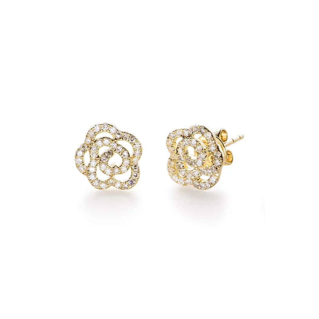 14K Gold Diamond Rose Earrings