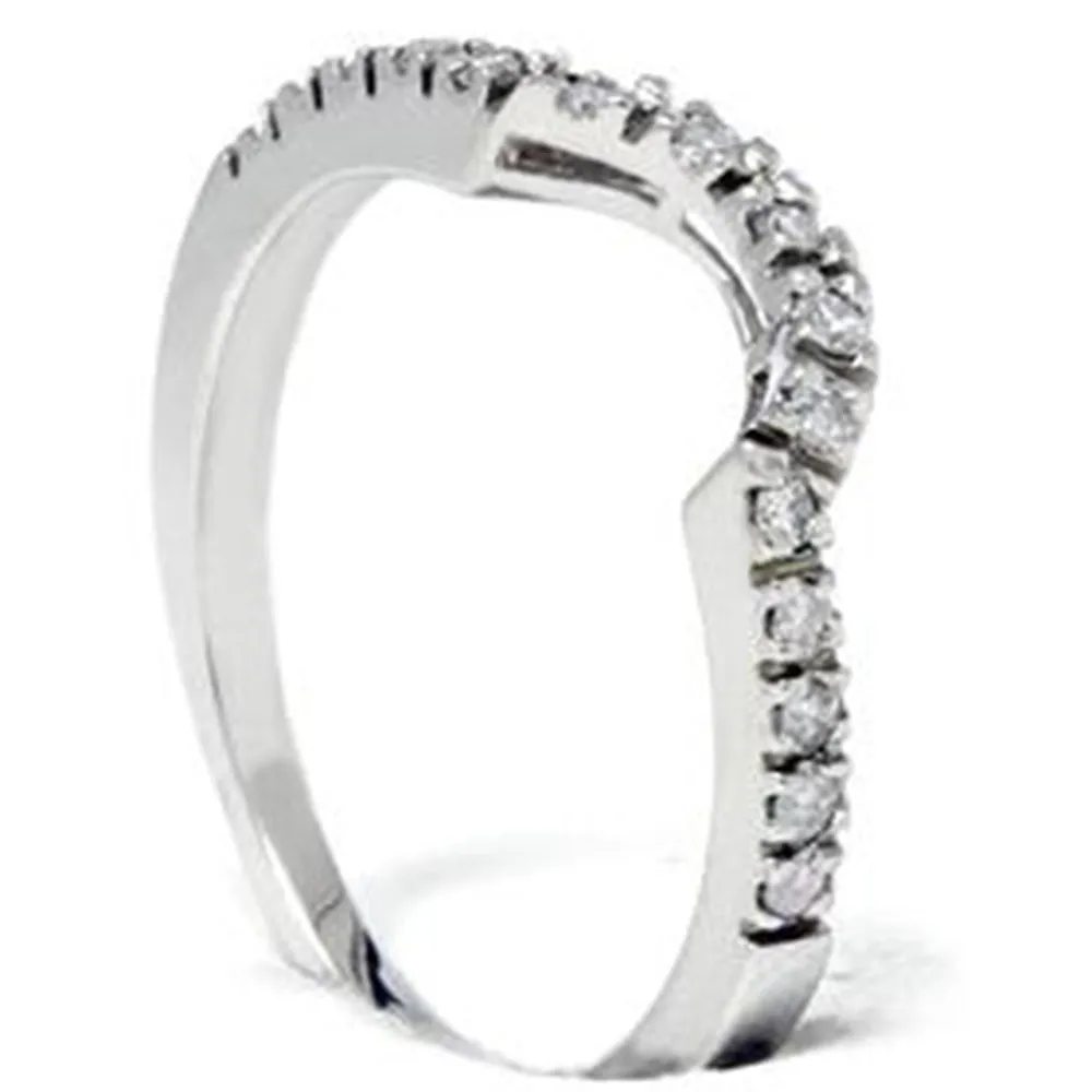 .25CT Curved Diamond Notched Wedding Ring Enhancer 10K White Gold