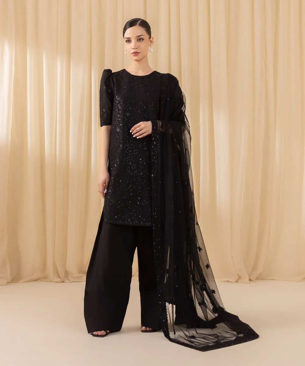 3 Piece -  Embroidered Raw Silk Suit