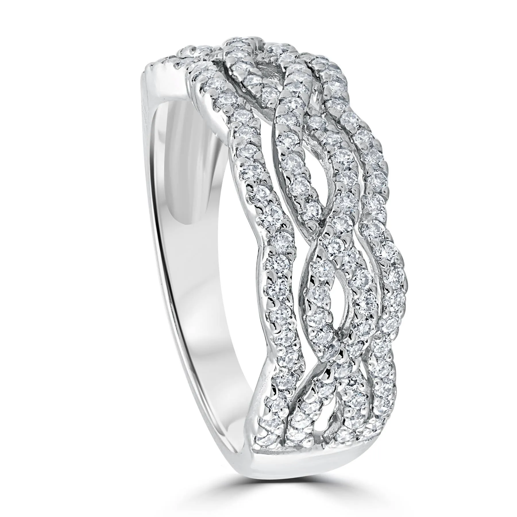 .67ct Diamond Multi Row Infinity Cross Over Ring 14k White Gold Size 7