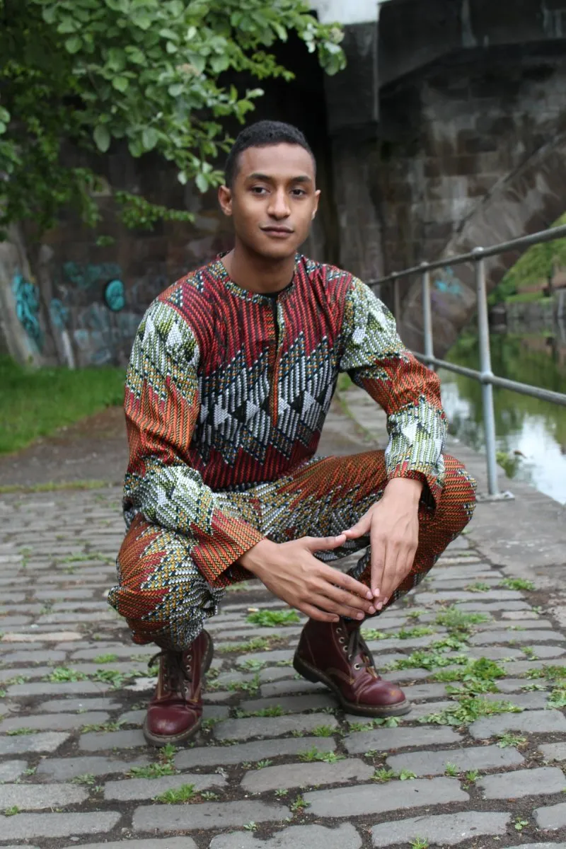 African Trousers in Orange and Red Ankara, Festival Trousers