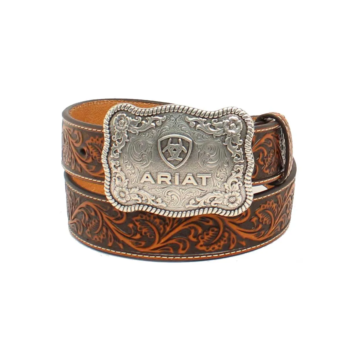 Ariat Men's Embossed Leather Cowboy Style Belt - Black Tan