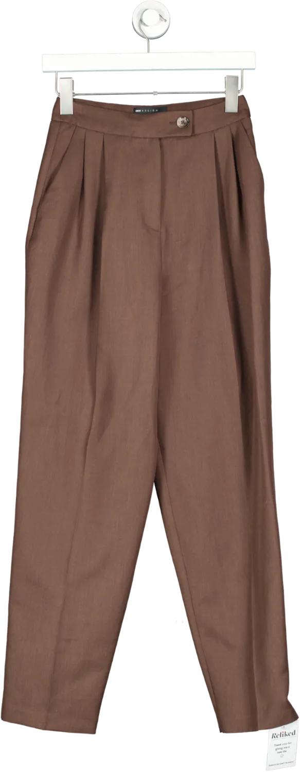 ASOS Seamed High Waist Trousers In Brown UK 4