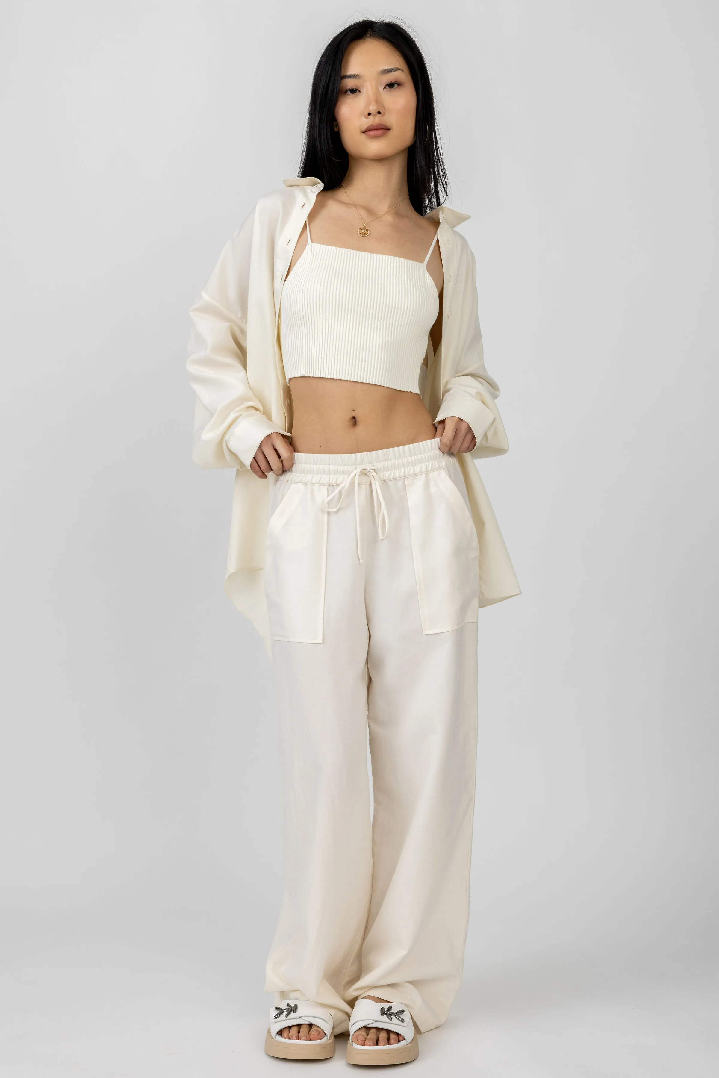 Baxter Drawstring Wide Leg Pant in Gardenia