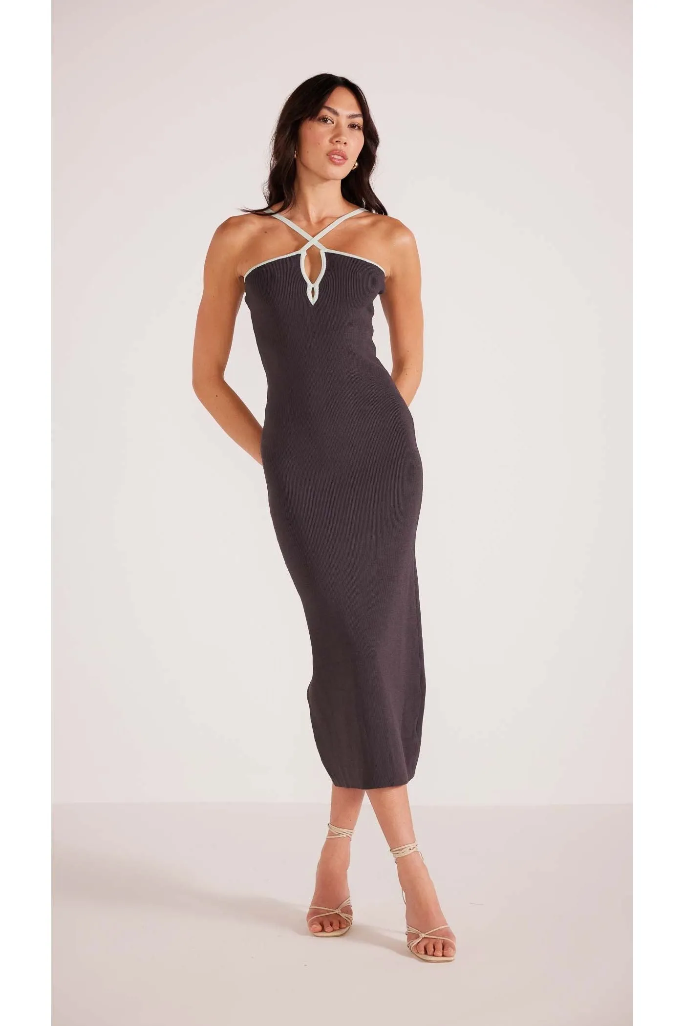 Beverly Contrast Knit Dress | Charcoal