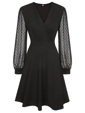 Black 1950s Solid Patchwork Dress