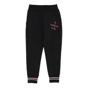 Black & Pink Slogan Print Trousers