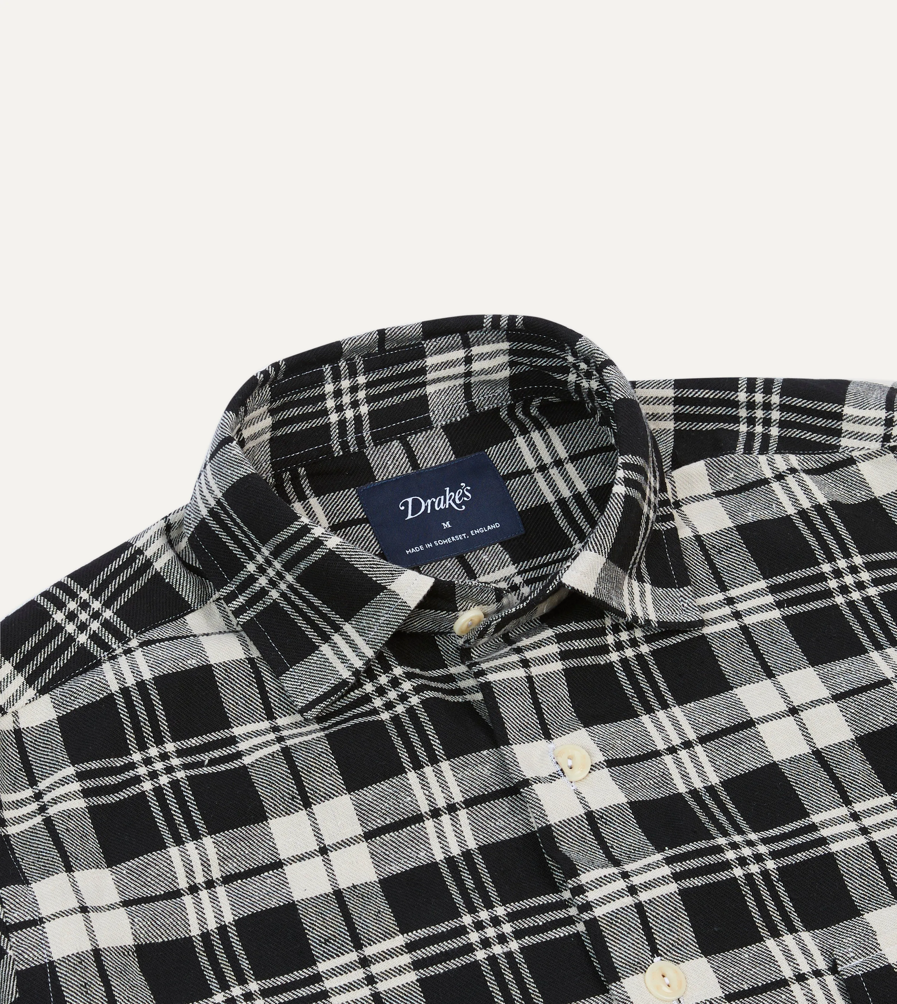 Black and White Check Brushed Cotton Two-Pocket Work Shirt