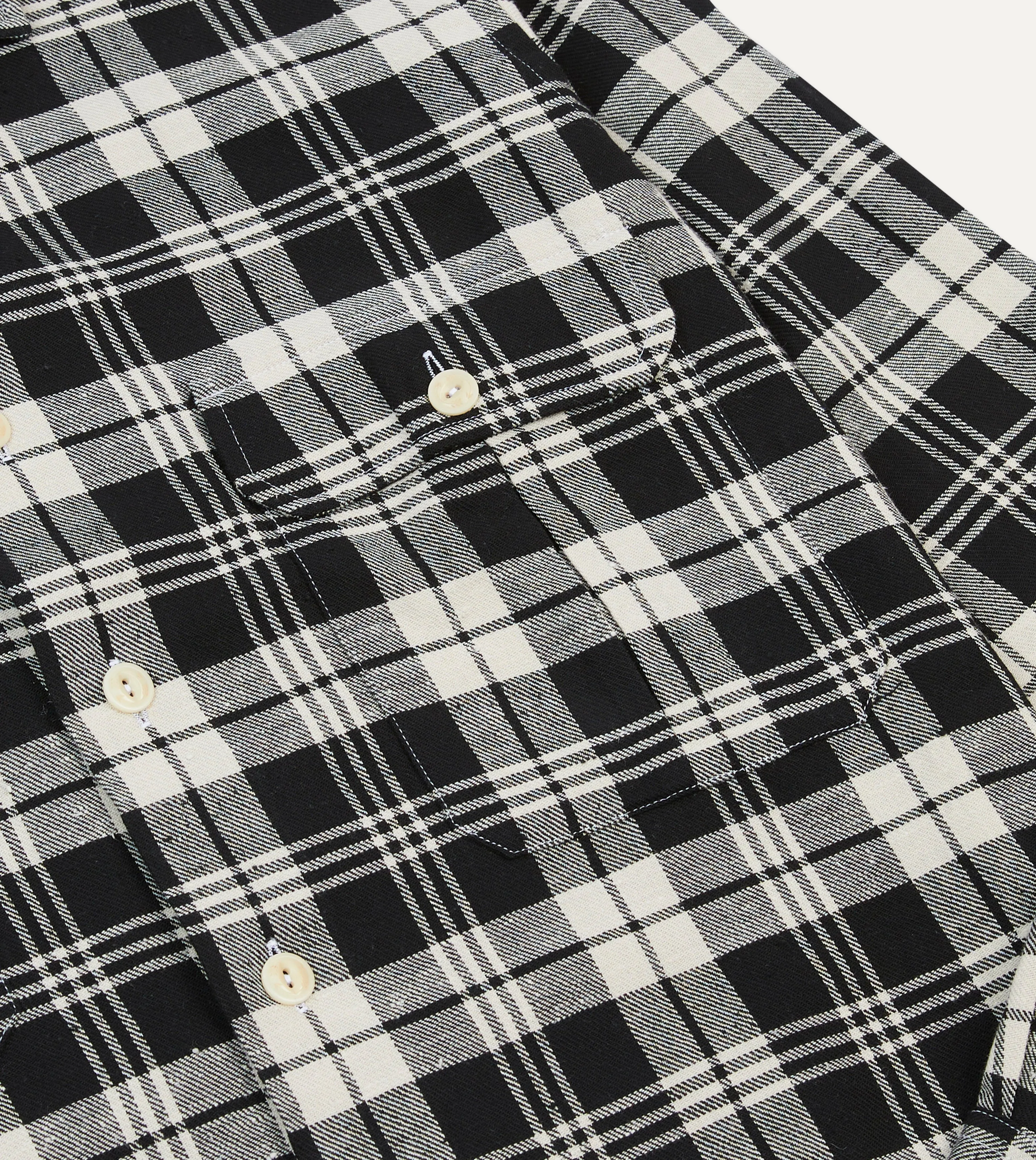 Black and White Check Brushed Cotton Two-Pocket Work Shirt