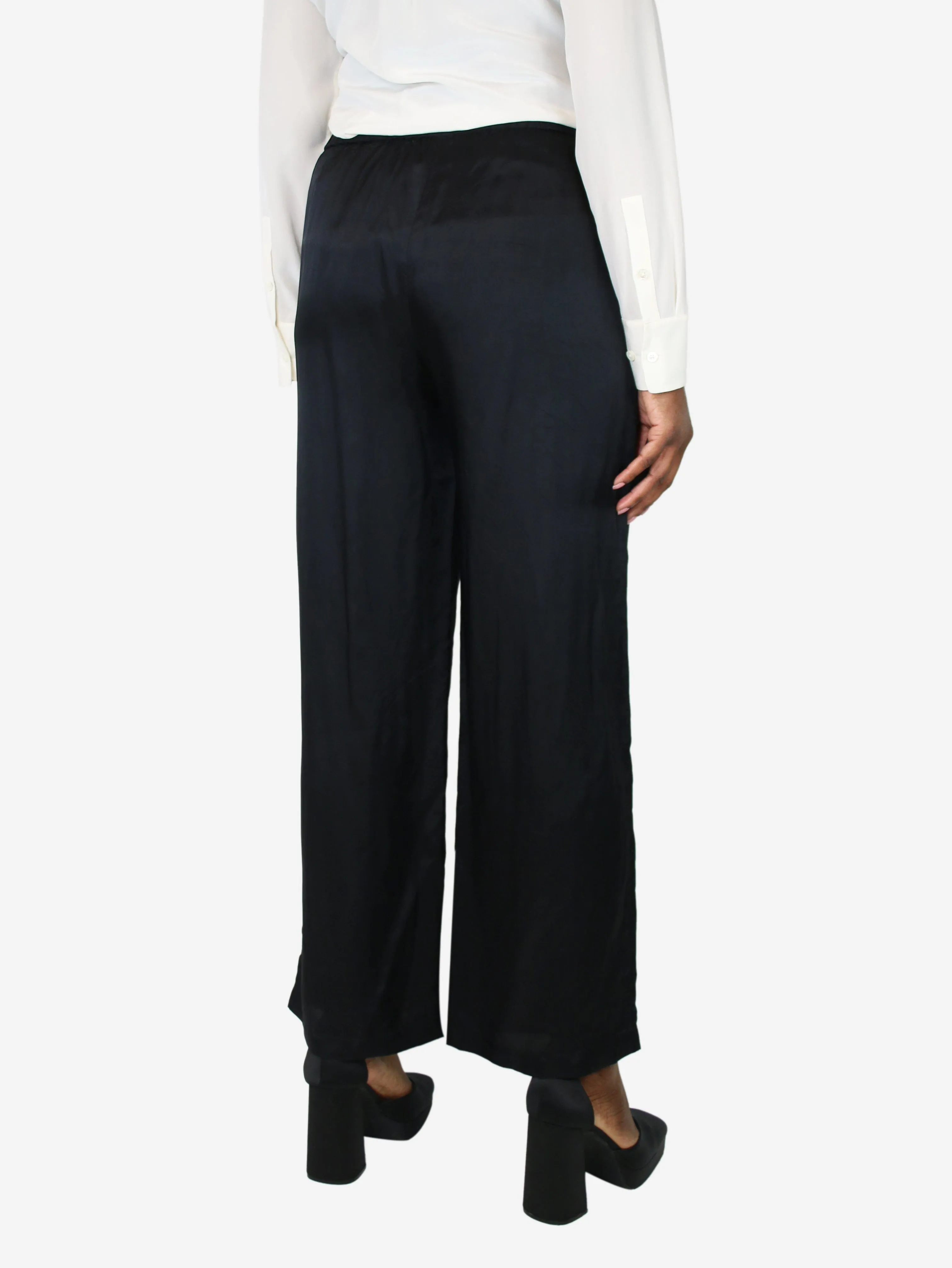 Black elasticated satin trousers - size UK 12