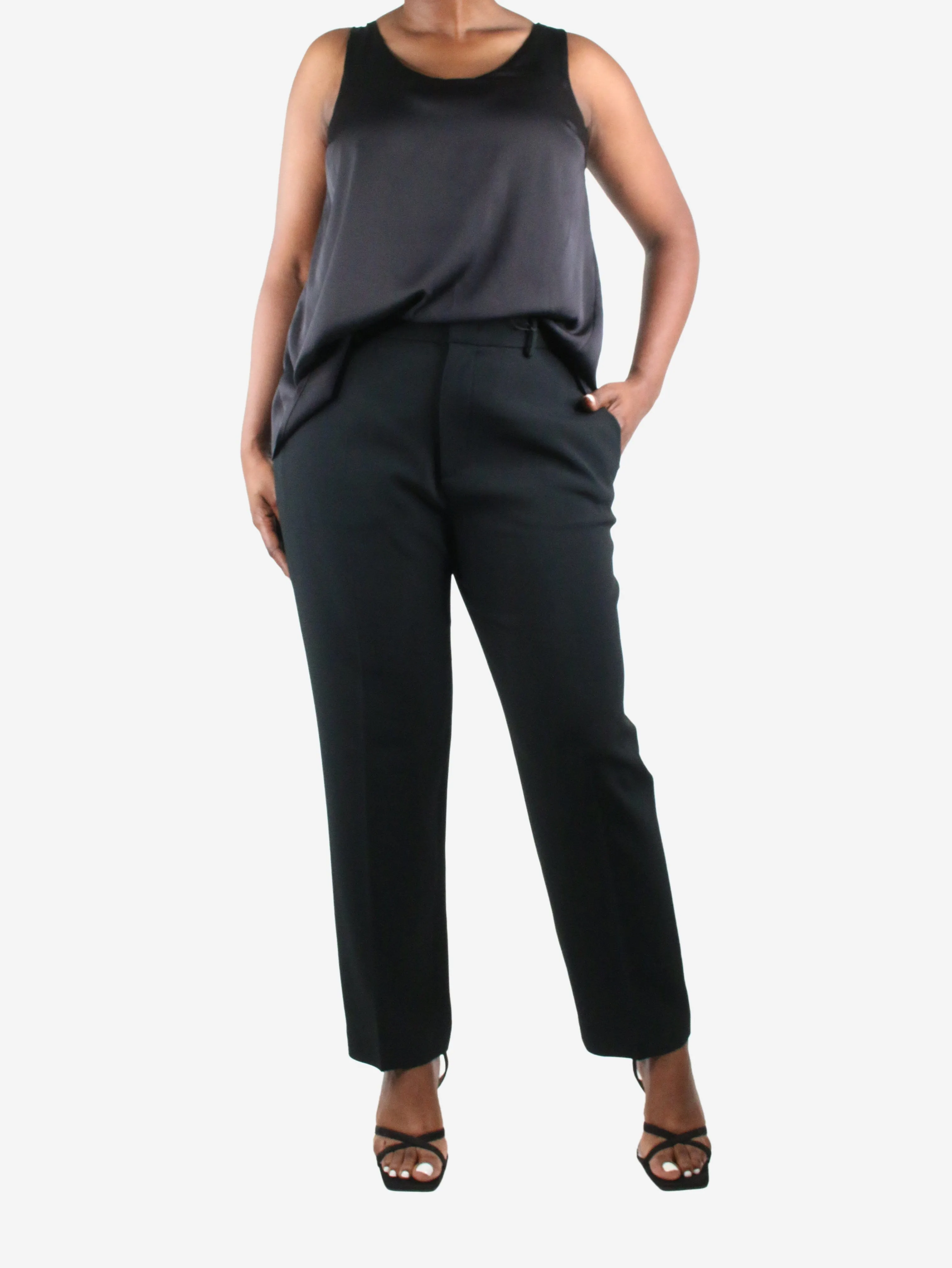 Black high-waisted straight-leg trousers - size UK 16