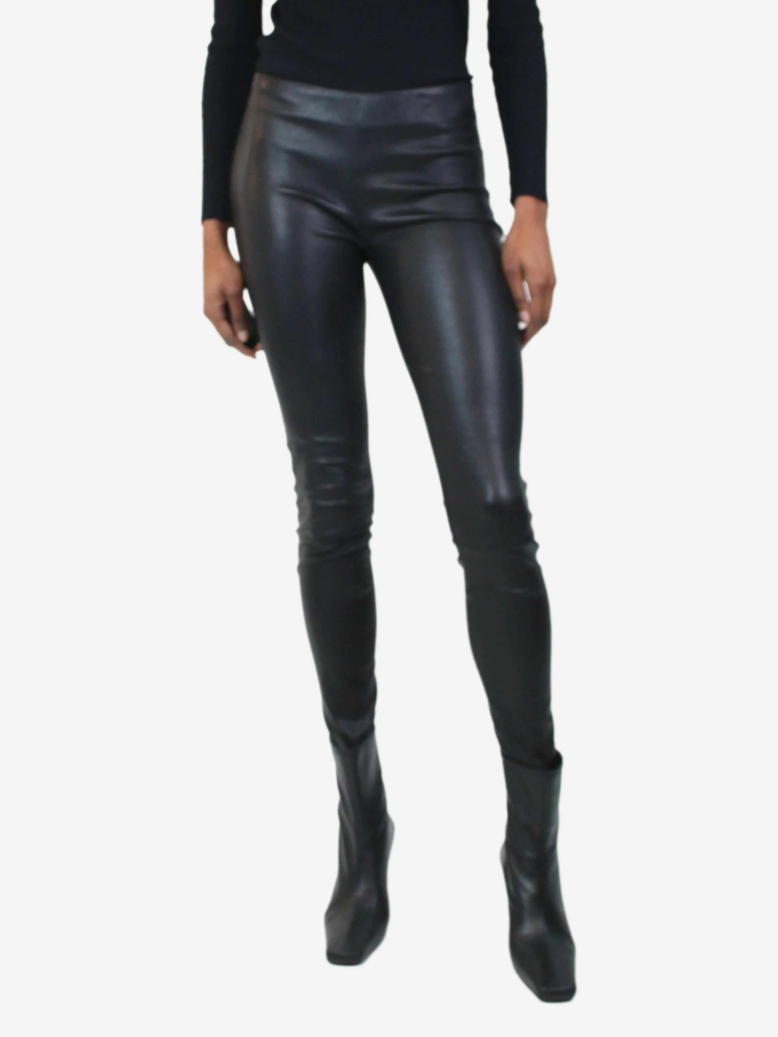 Black skinny zipped cuffs leather trousers - size FR 34