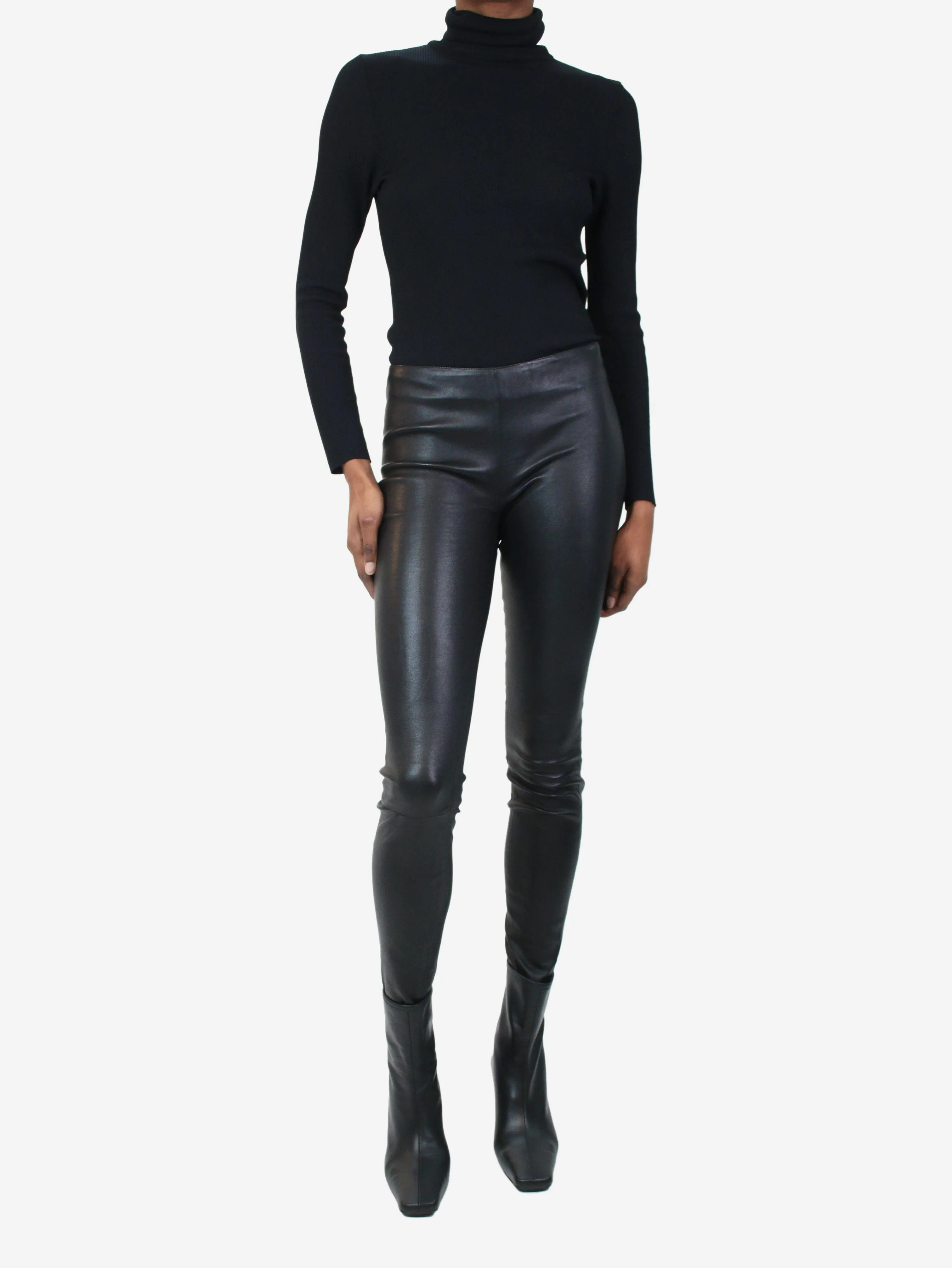 Black skinny zipped cuffs leather trousers - size FR 34