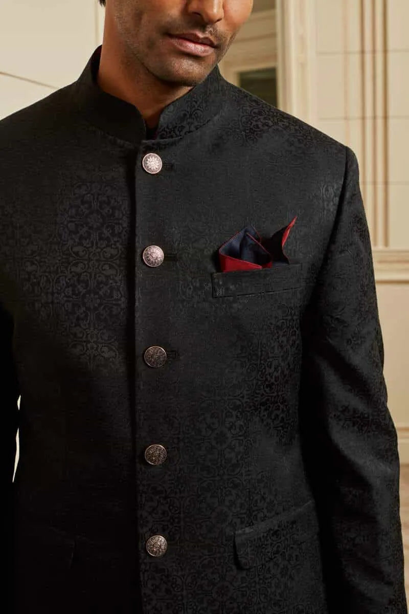 Black Textured Bandhgala