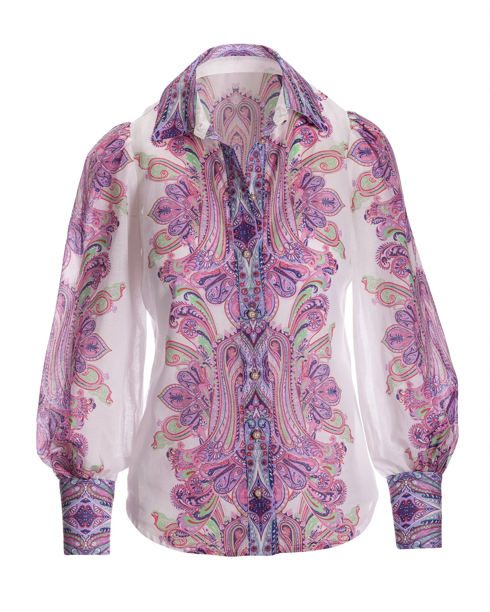 Boca Raton Paisley Print Textured Organza Victoria Drama Sleeve Shirt Lavender