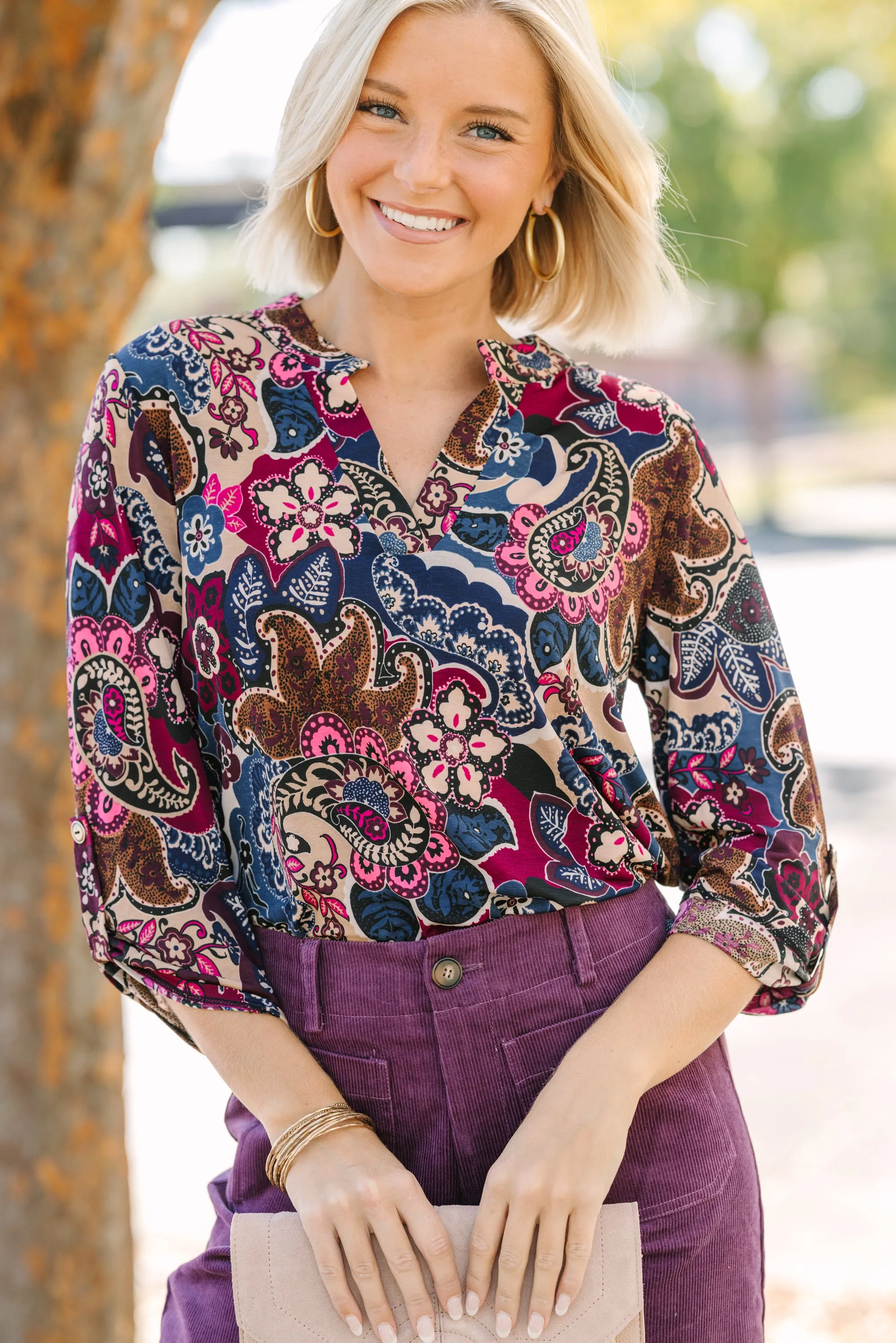 Break Through Wine Red Paisley Blouse