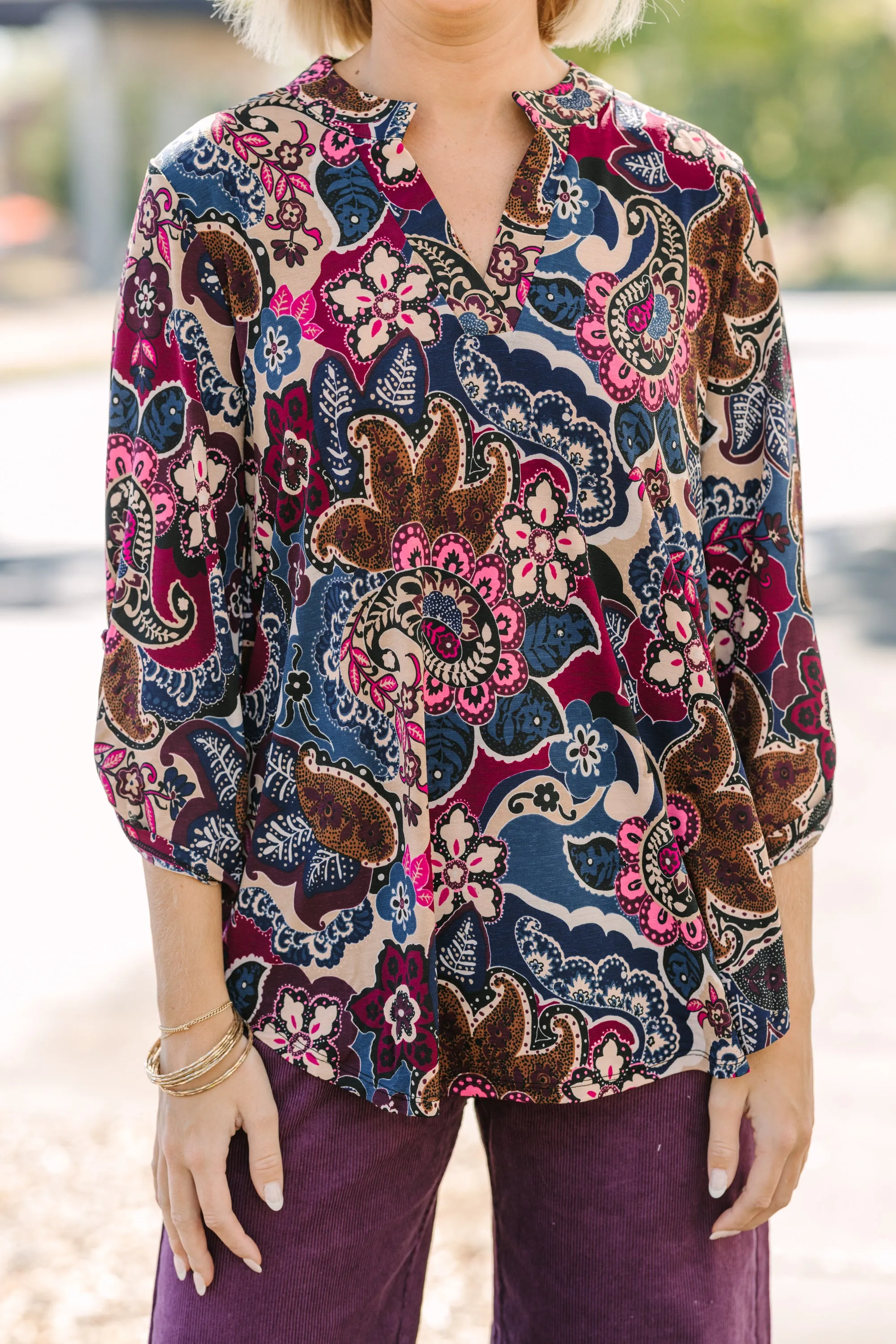 Break Through Wine Red Paisley Blouse