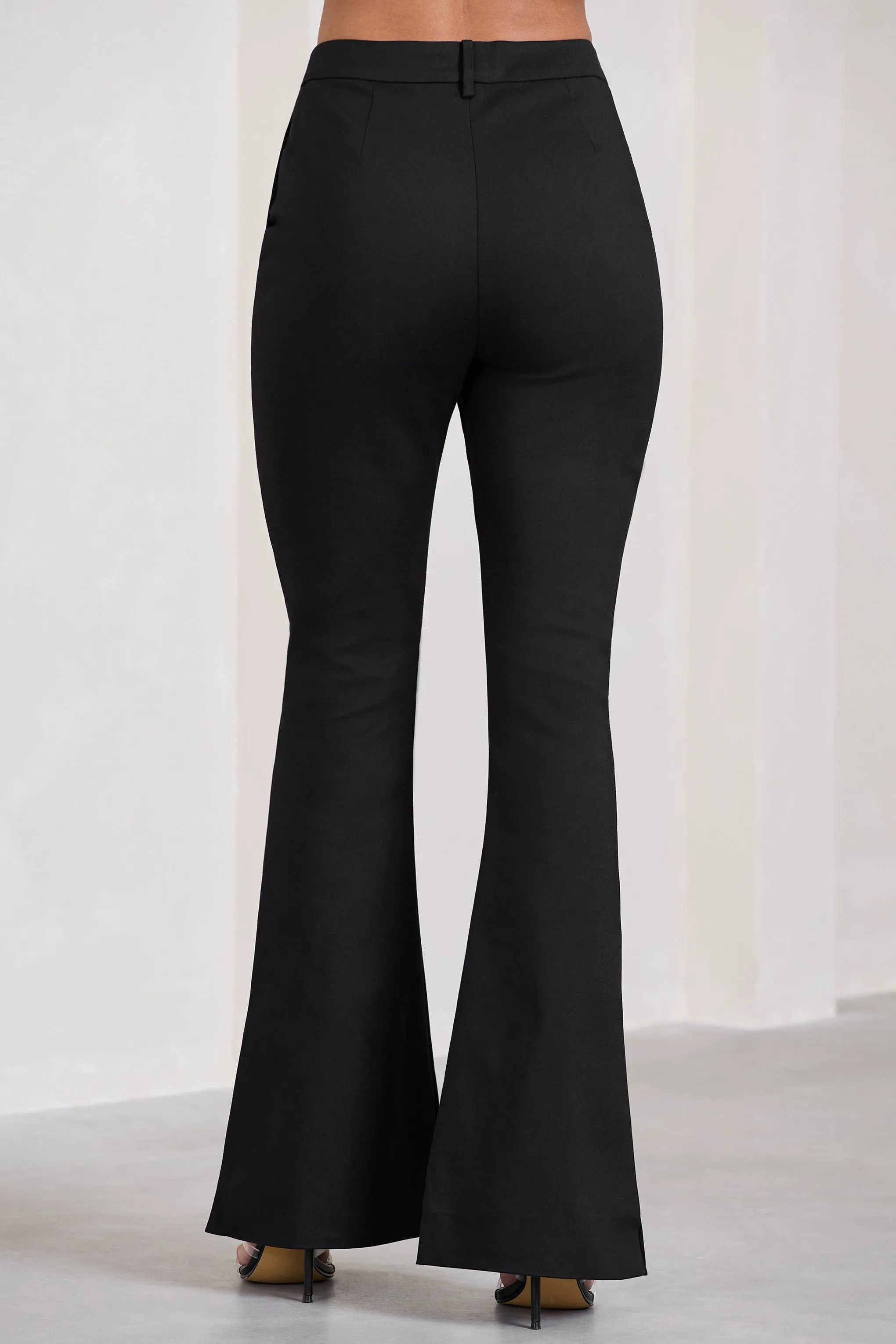 Brianca | Black High-Waisted Split Wide-Leg Trousers