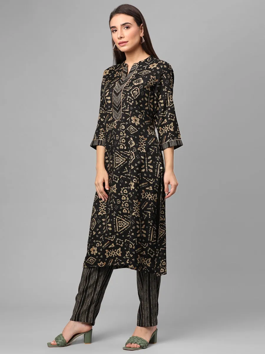 Charcoal Floral Printed Kurta With Trouser