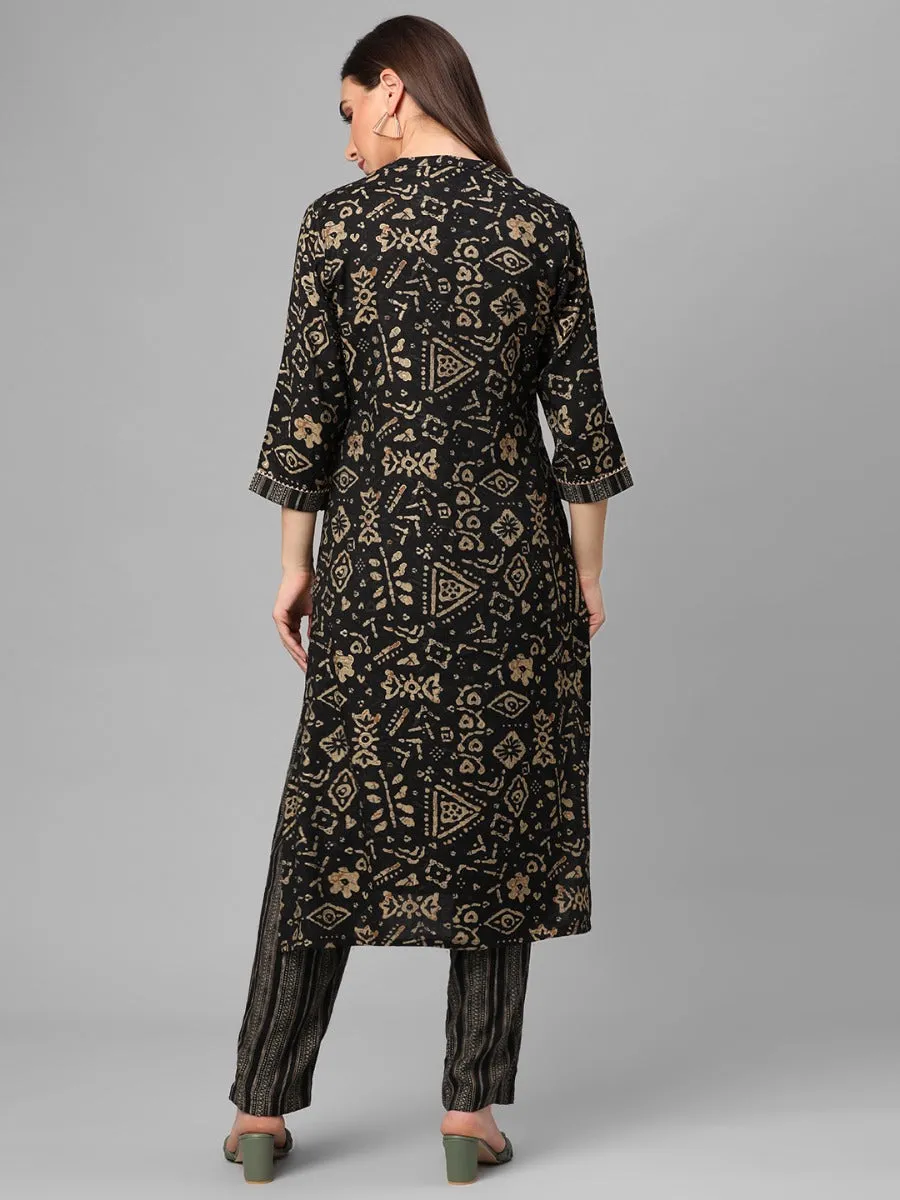 Charcoal Floral Printed Kurta With Trouser