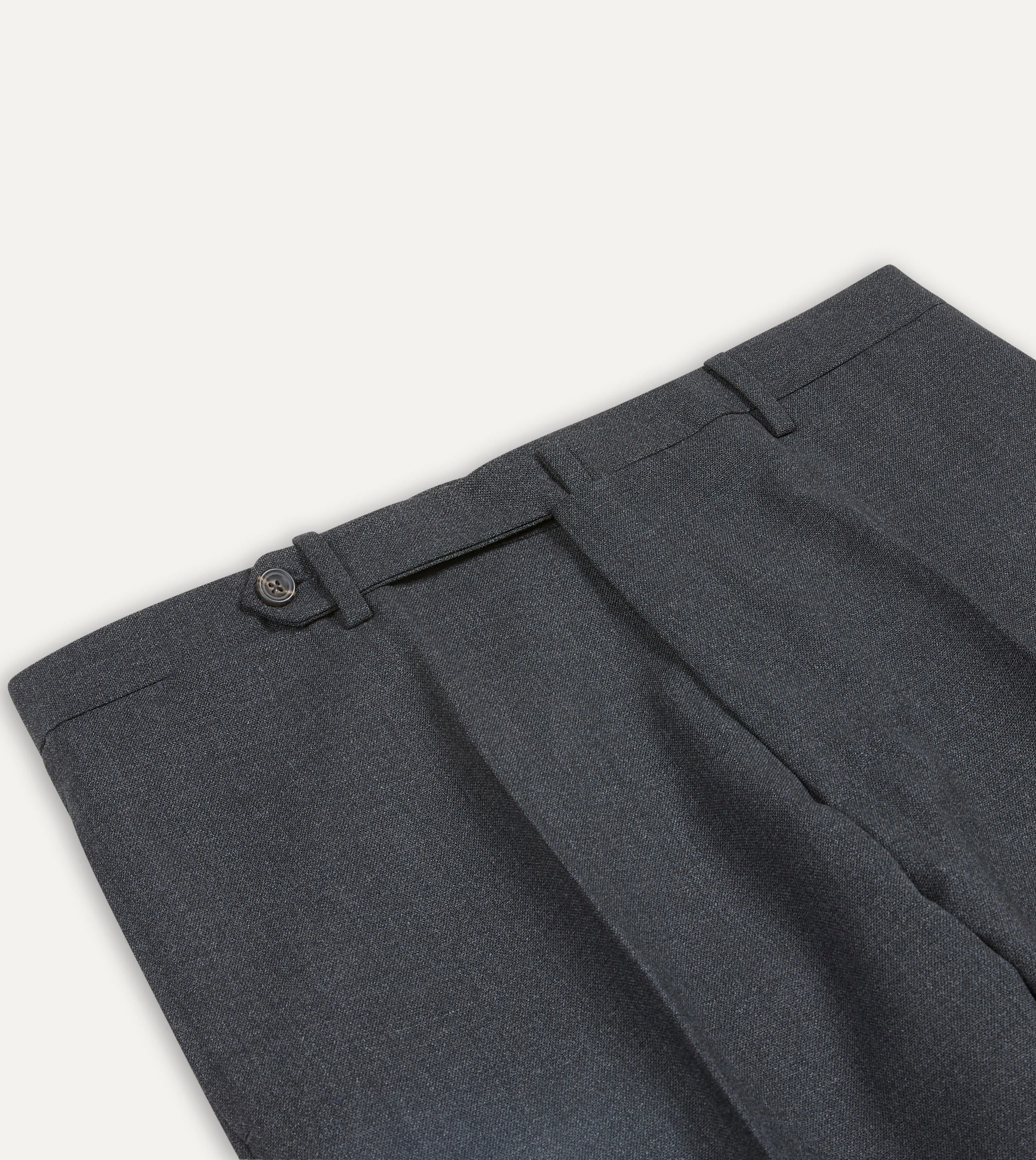 Charcoal Tropical Wool Flat Front Trouser