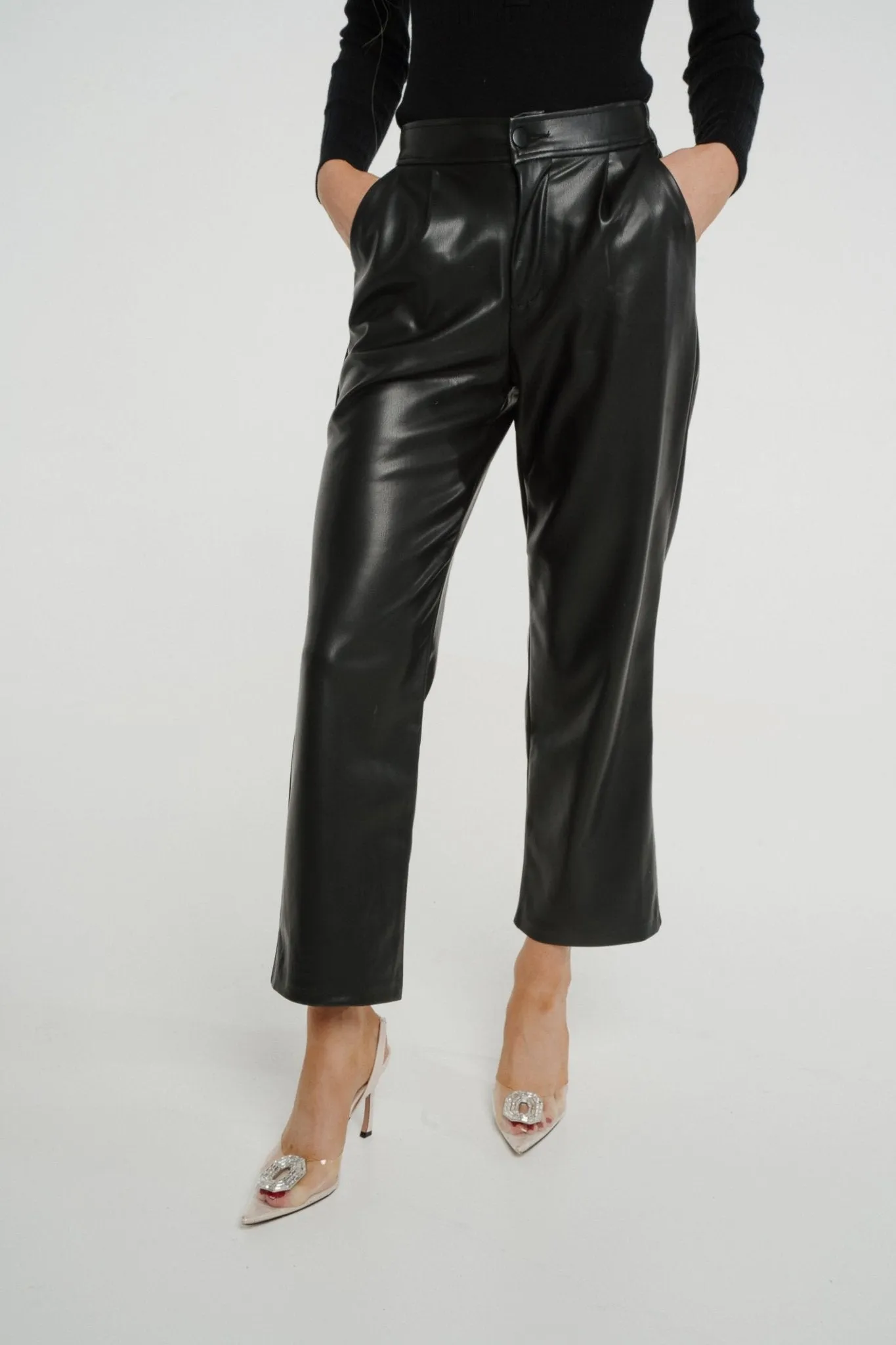 Cindy Faux Leather Straight Leg Trouser In Black