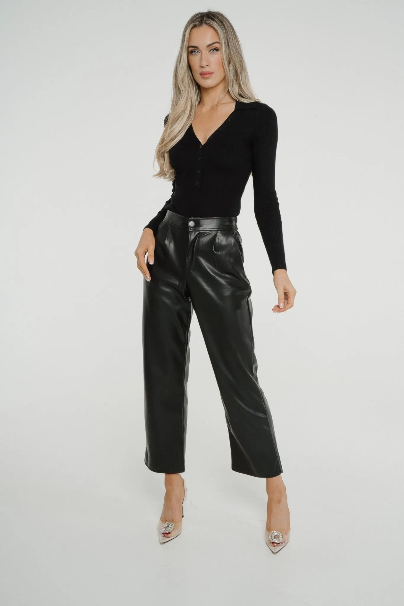 Cindy Faux Leather Straight Leg Trouser In Black