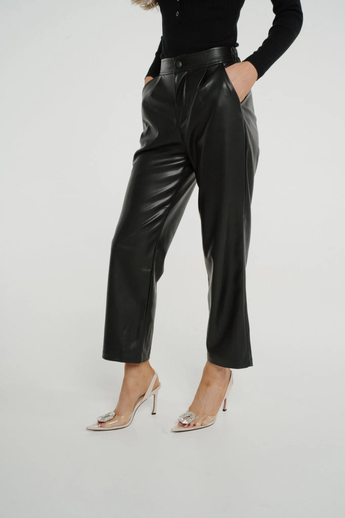 Cindy Faux Leather Straight Leg Trouser In Black