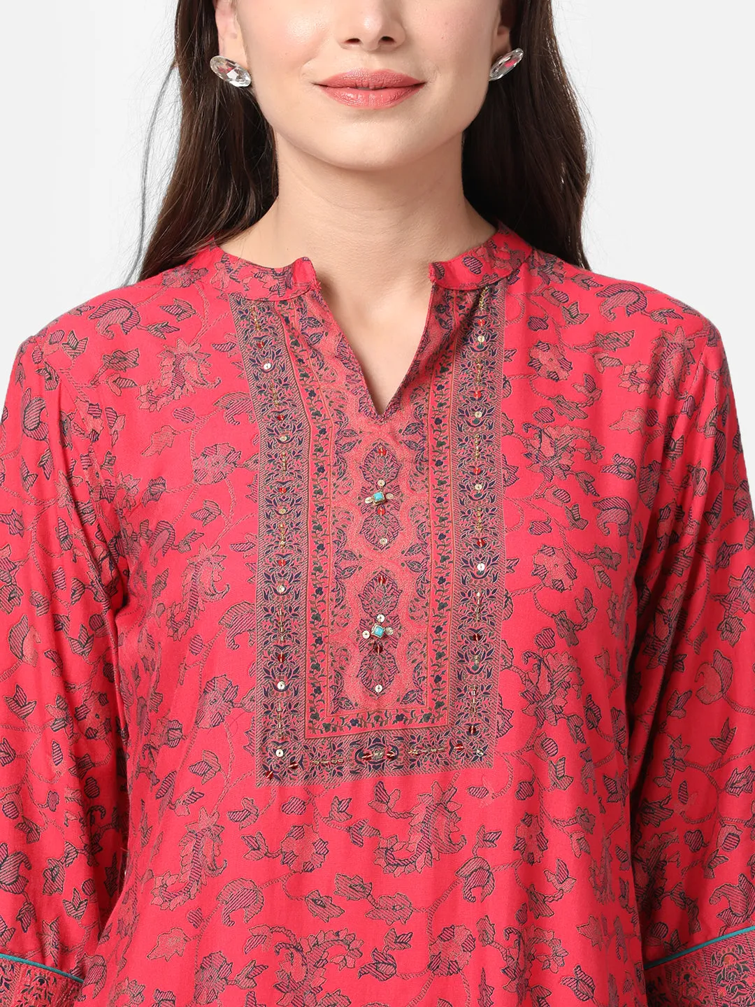 Coral Floral Printed Kurta With Trouser