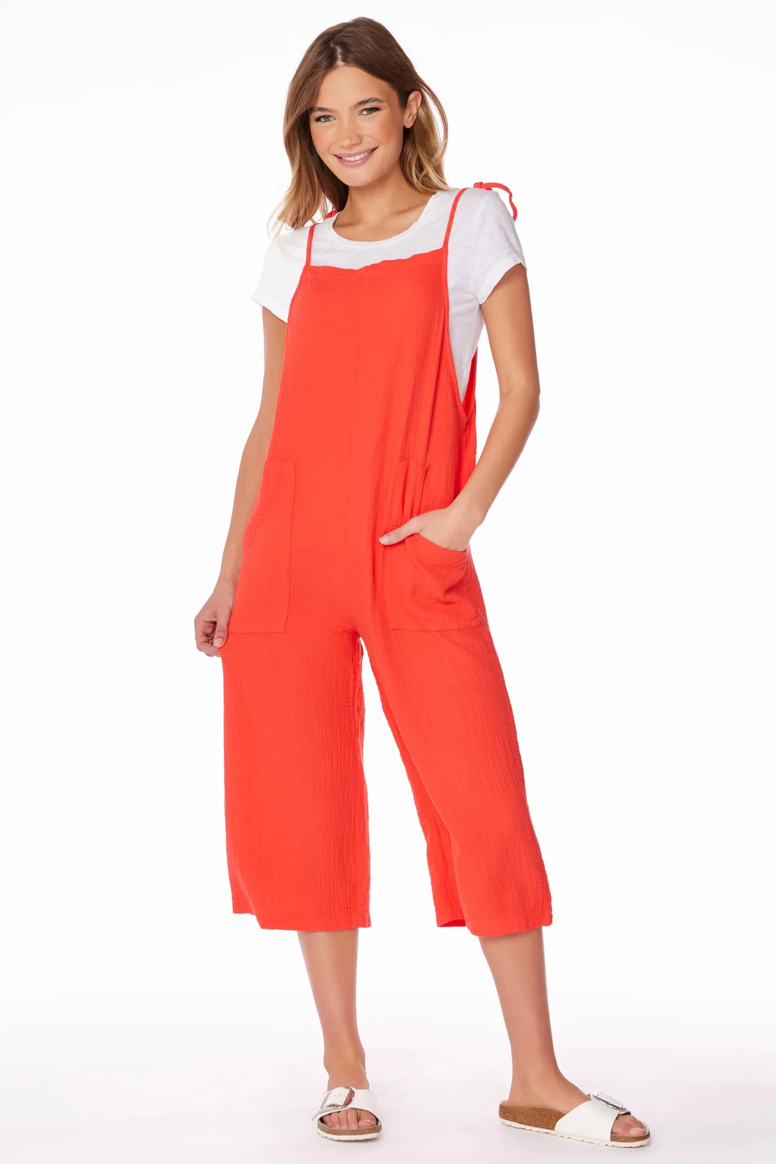 CROPPED WIDE LEG OVERALLS