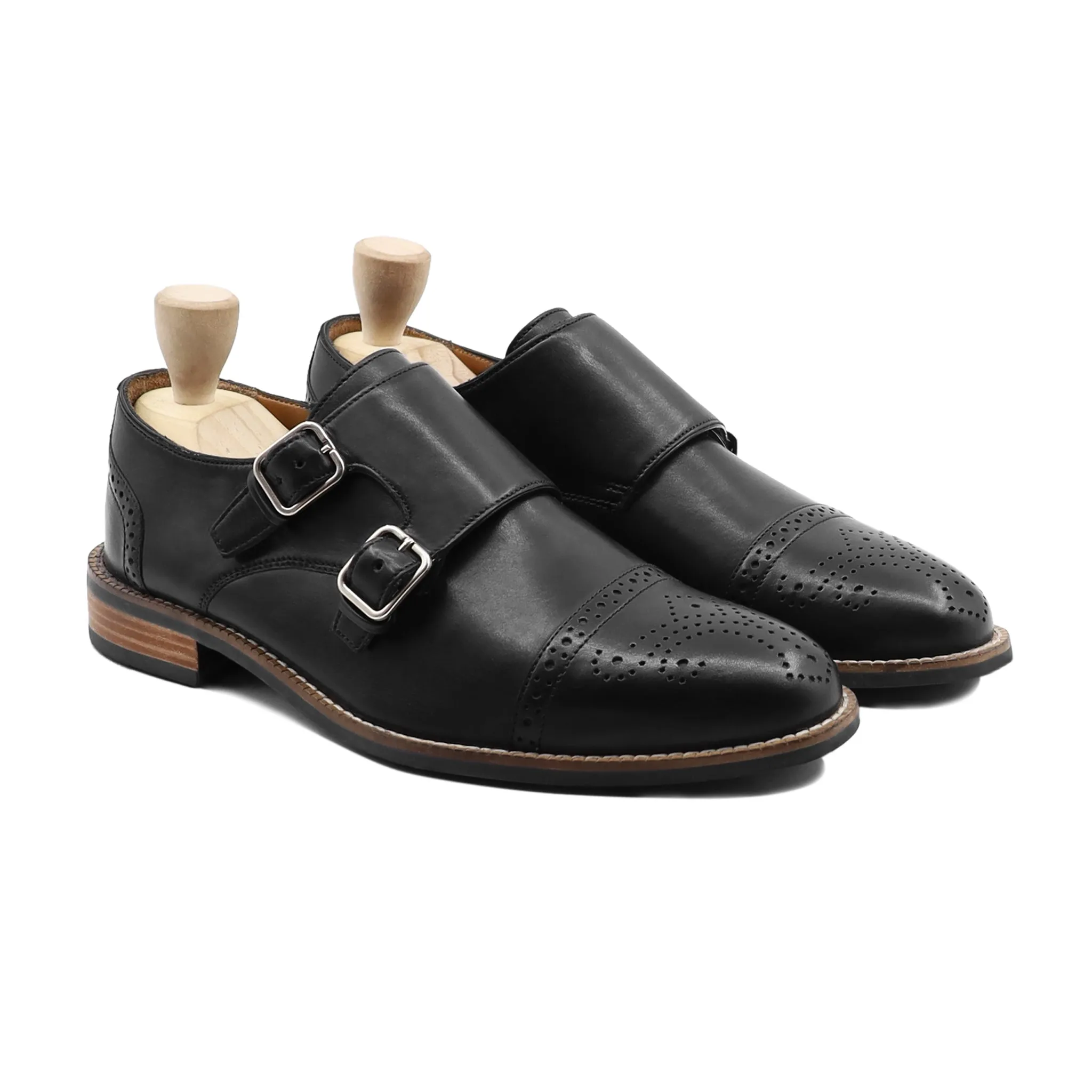 Dale - Men's Black Calf Leather Double Monkstrap