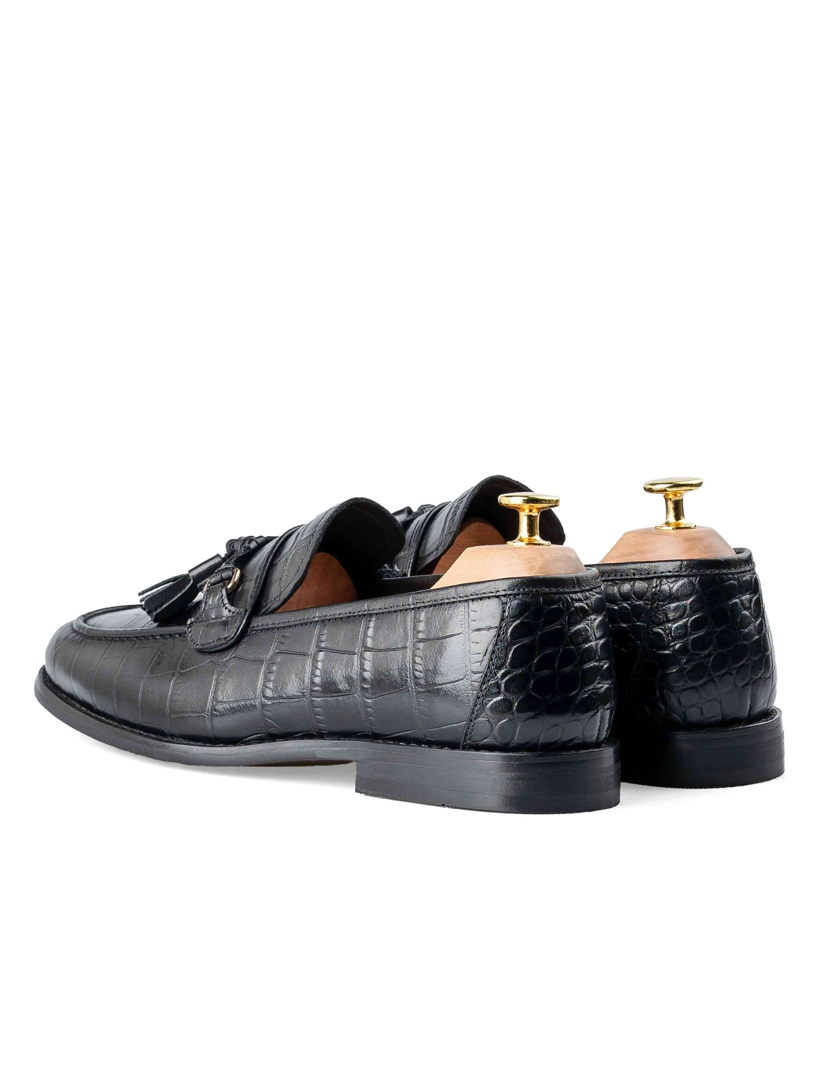 Dario Tassel Loafer - Black Croco Polished Leather