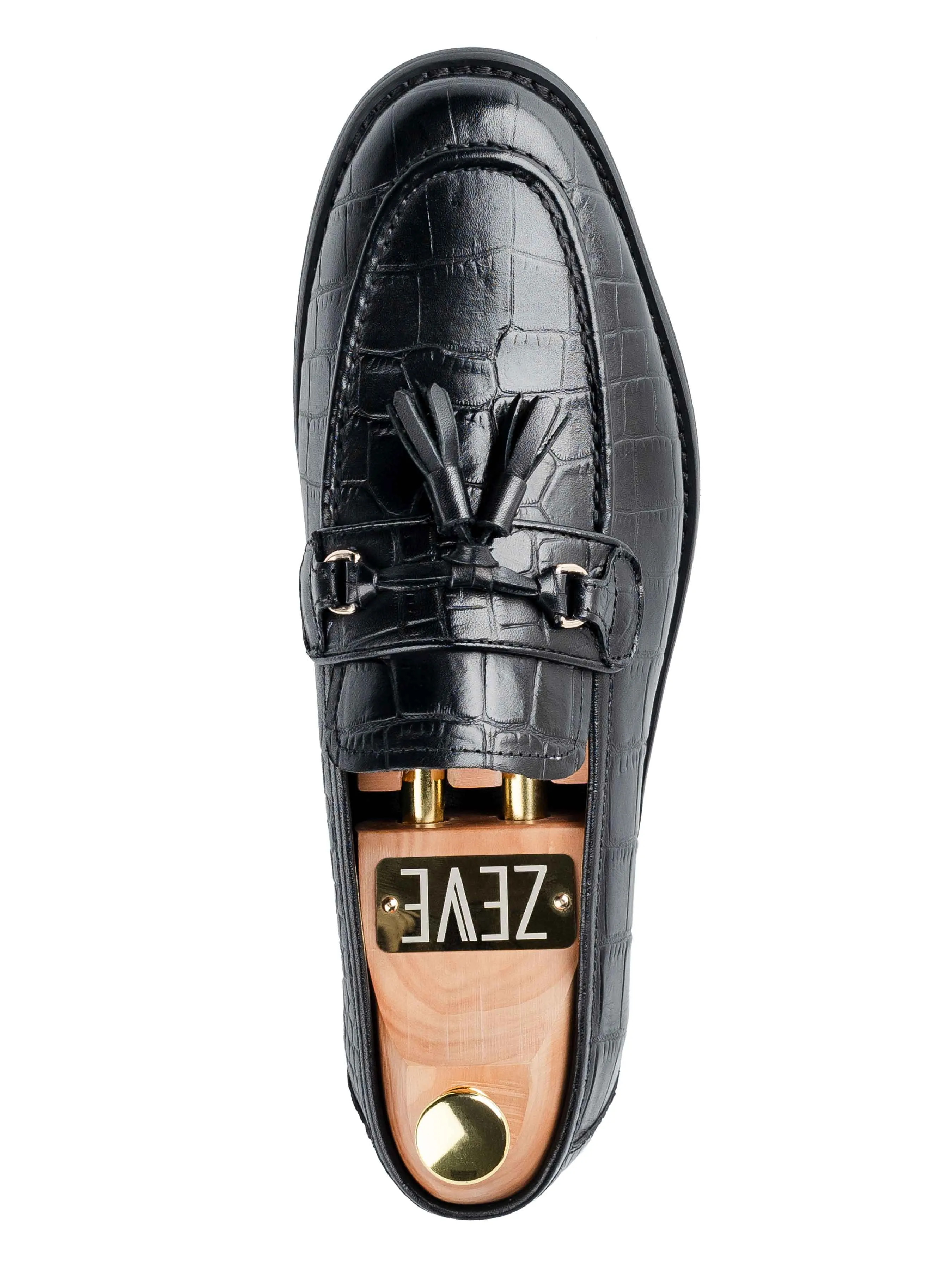 Dario Tassel Loafer - Black Croco Polished Leather