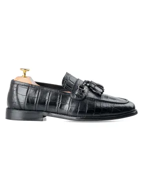 Dario Tassel Loafer - Black Croco Polished Leather