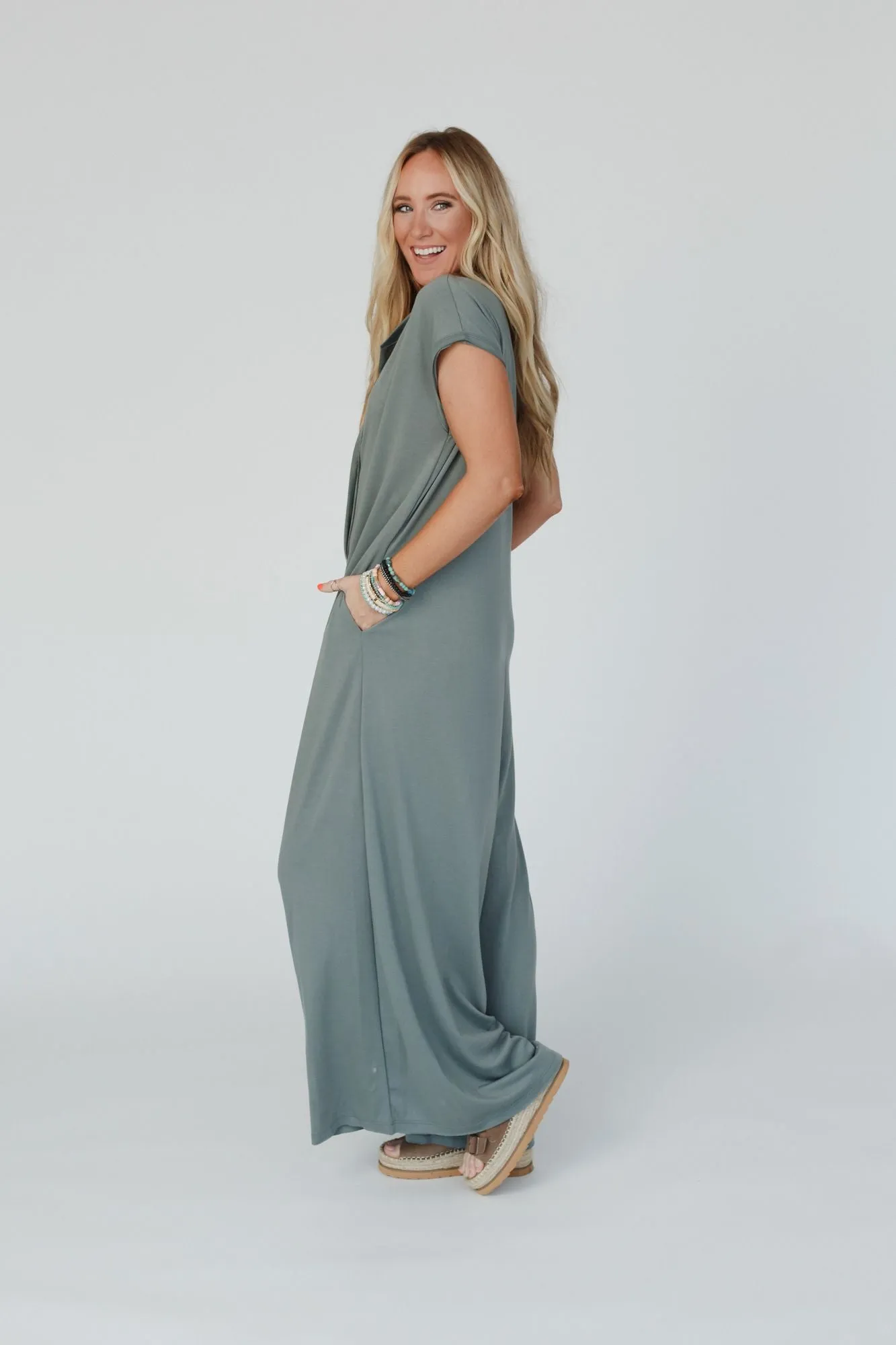 Davina Wide Leg Jumpsuit - Light Olive