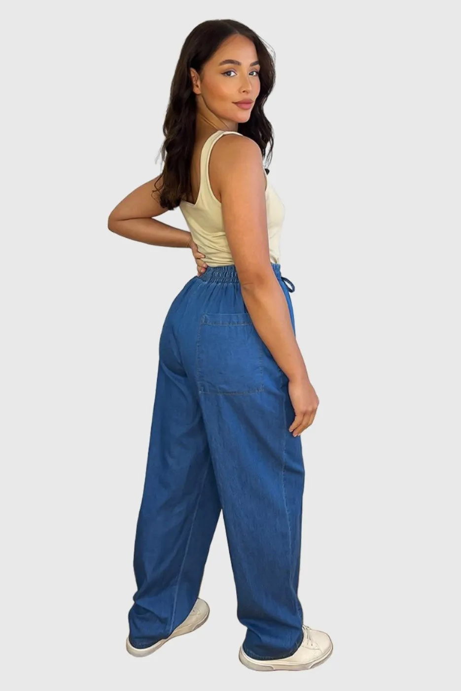 Denim Blue Wide Leg Lightweight Trousers