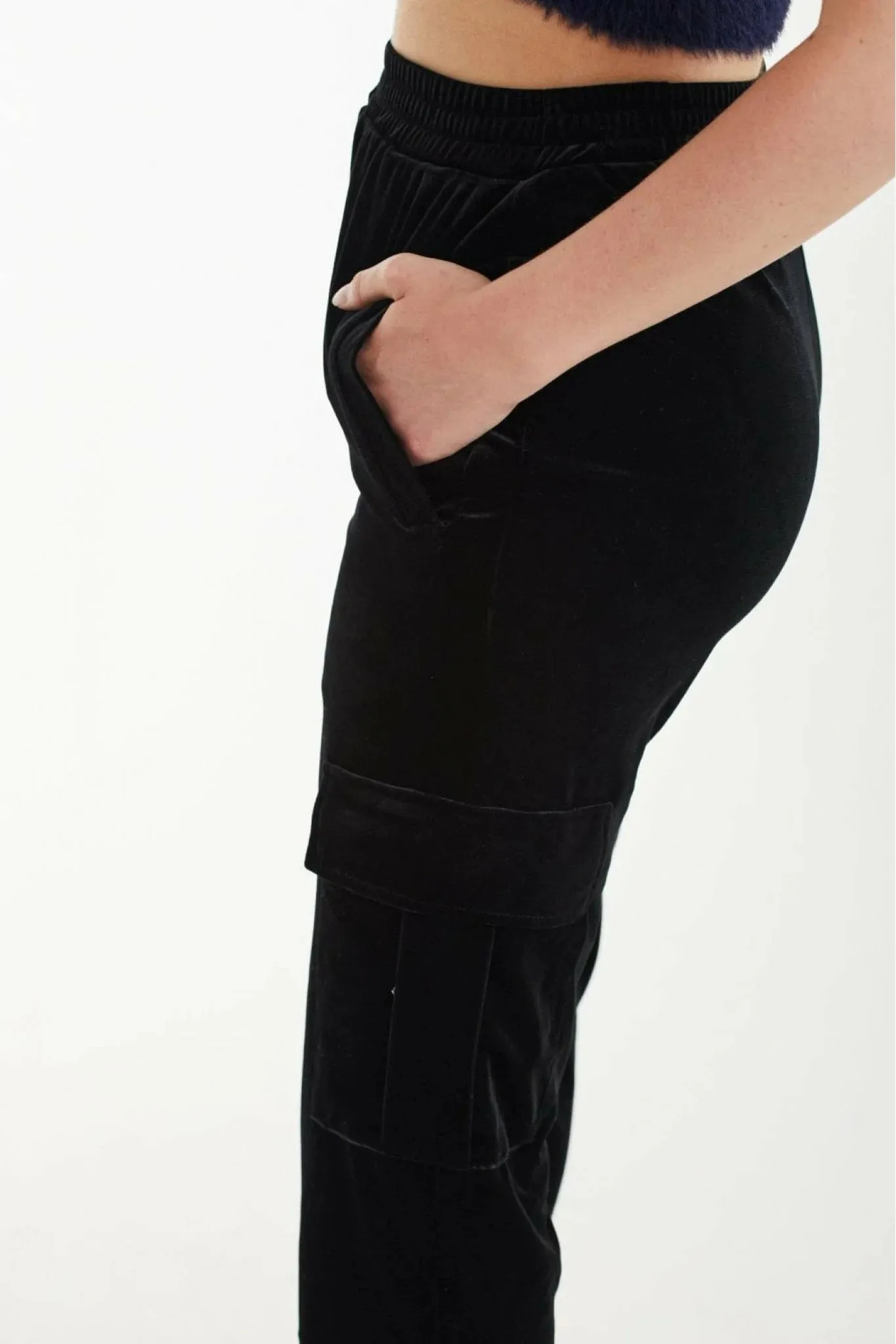 Double Second Black Velvet Cargo Trousers