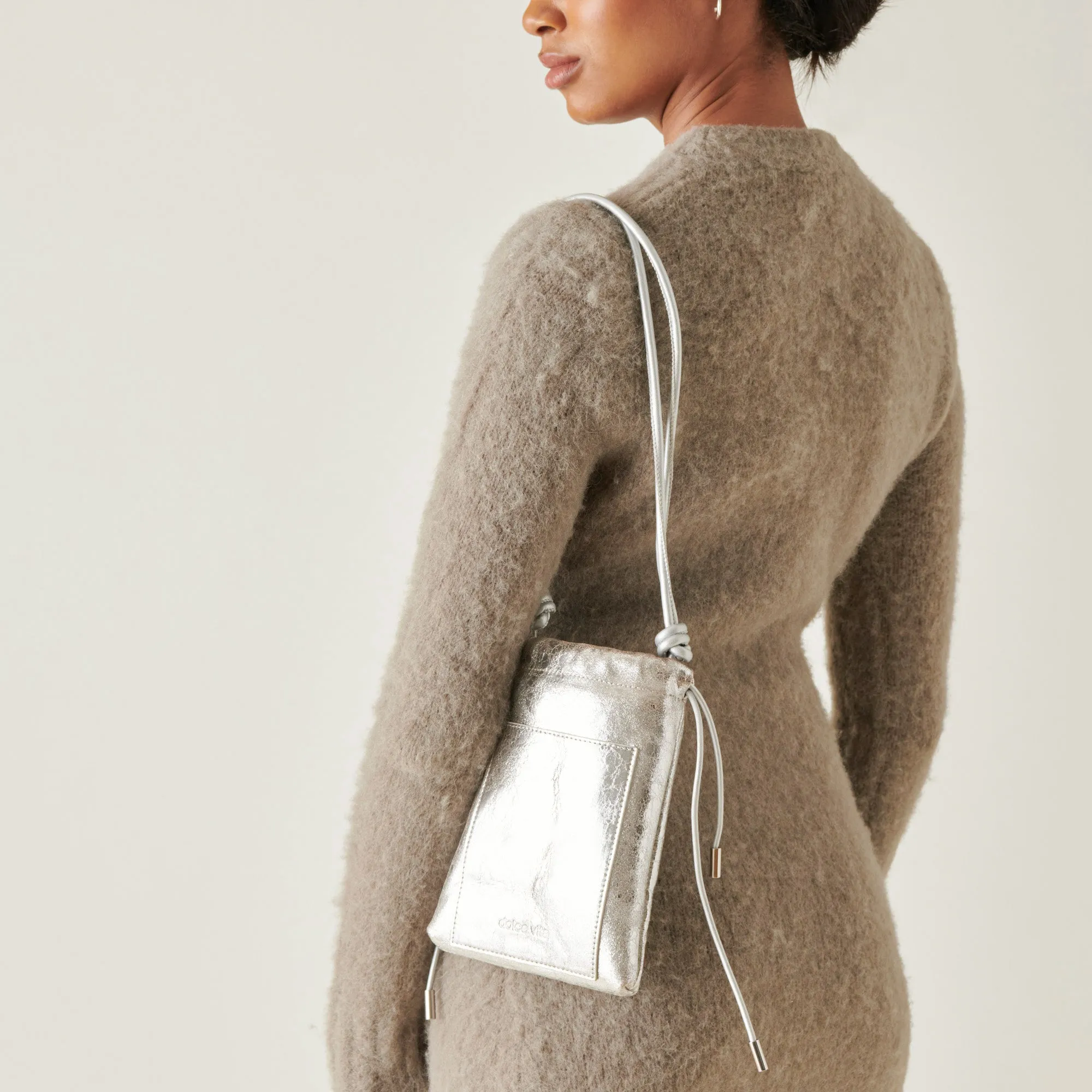 EVIE CROSSBODY POUCH SILVER DISTRESSED LEATHER