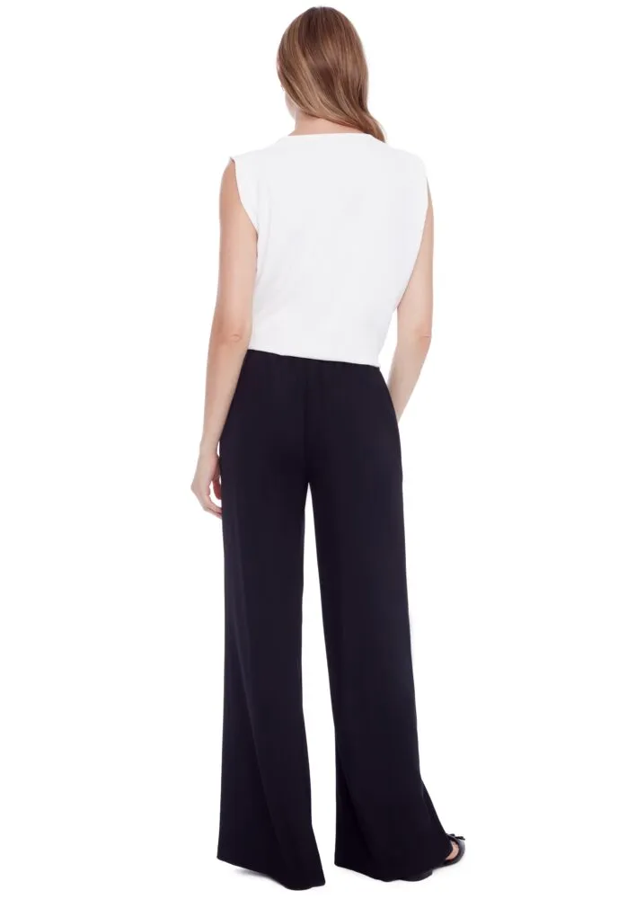 FIONA SOLID VEGAN SILK WIDE LEG PANT (BLACK) - TYLER MADISON