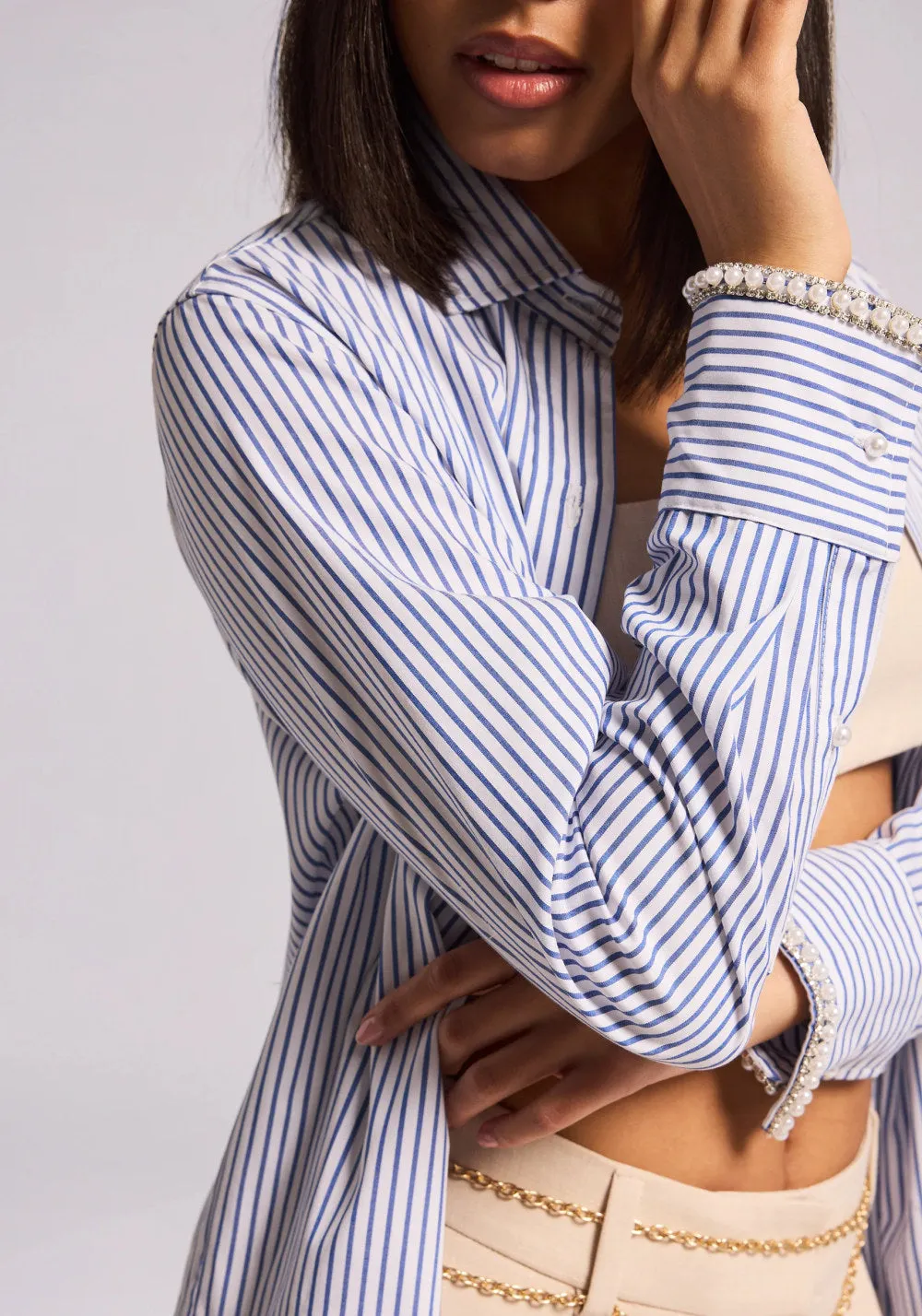 FIORE EMBELLISHED PINSTRIPE SHIRT - GENERATION LOVE