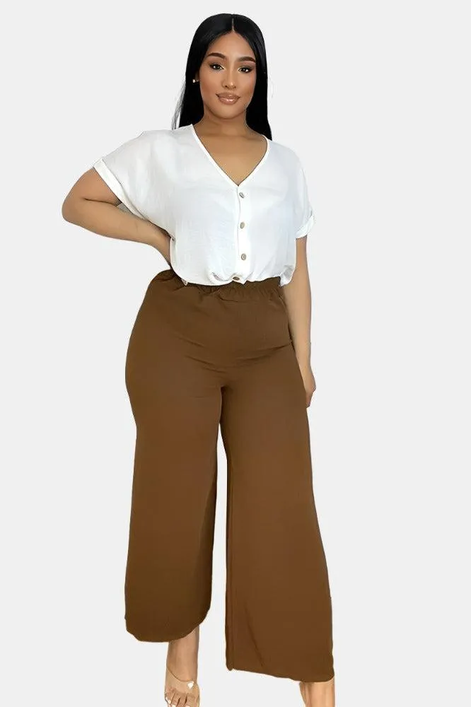 Flood Length Wide Legs Crepe Trousers